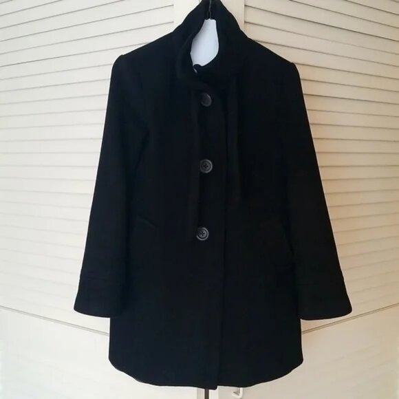 J. Crew Wool-Cashmere Black "Carrie" Flared Coat - Picture 1 of 12